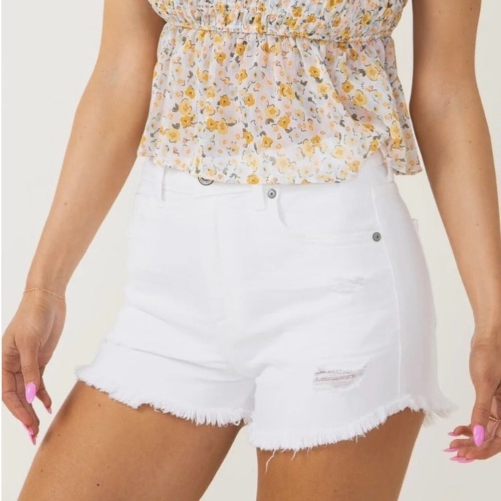 Eunina White Wash Lulu Super High Rise Cut Off Stretch Jean Shorts Size Large